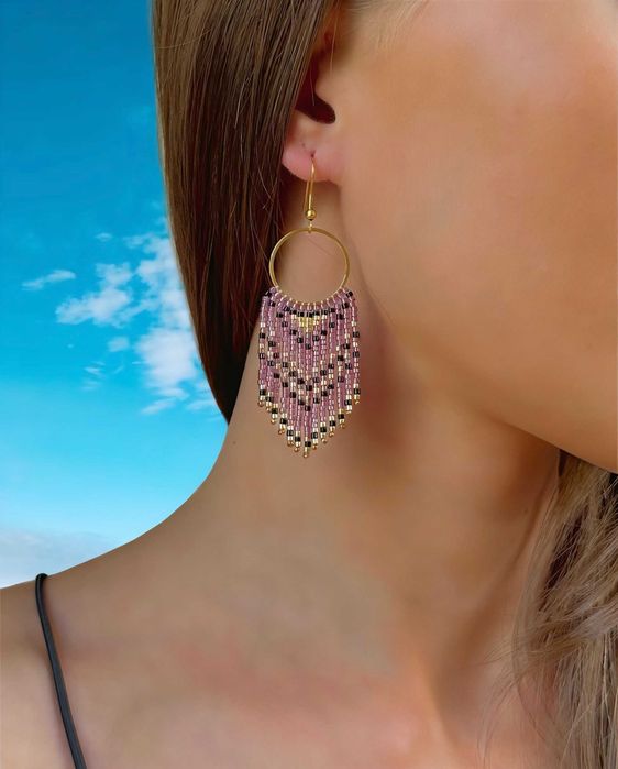 Ръчно изработени обеци, Японски мъниста, Неръждаема стомана, Стилни