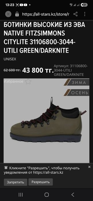 Ботинки зимние Native fitzsimmons