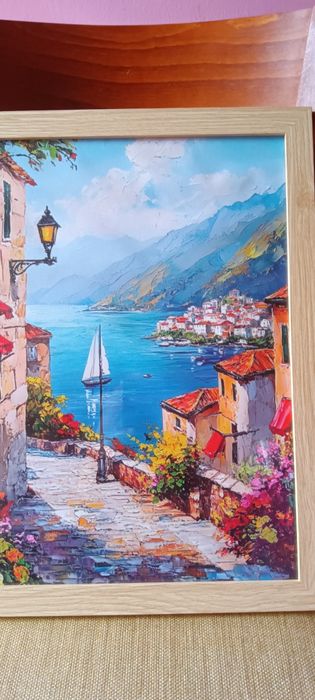 Средиземноморска Прибрежна Сцена-Жива Морска Картина с Балкон,