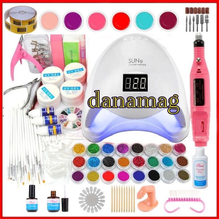 Kit MANICHIURA unghii false gel color lampa UV 48 W, freza electrica