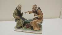 Уникална голяма керамична статуетка Монаси играят карти