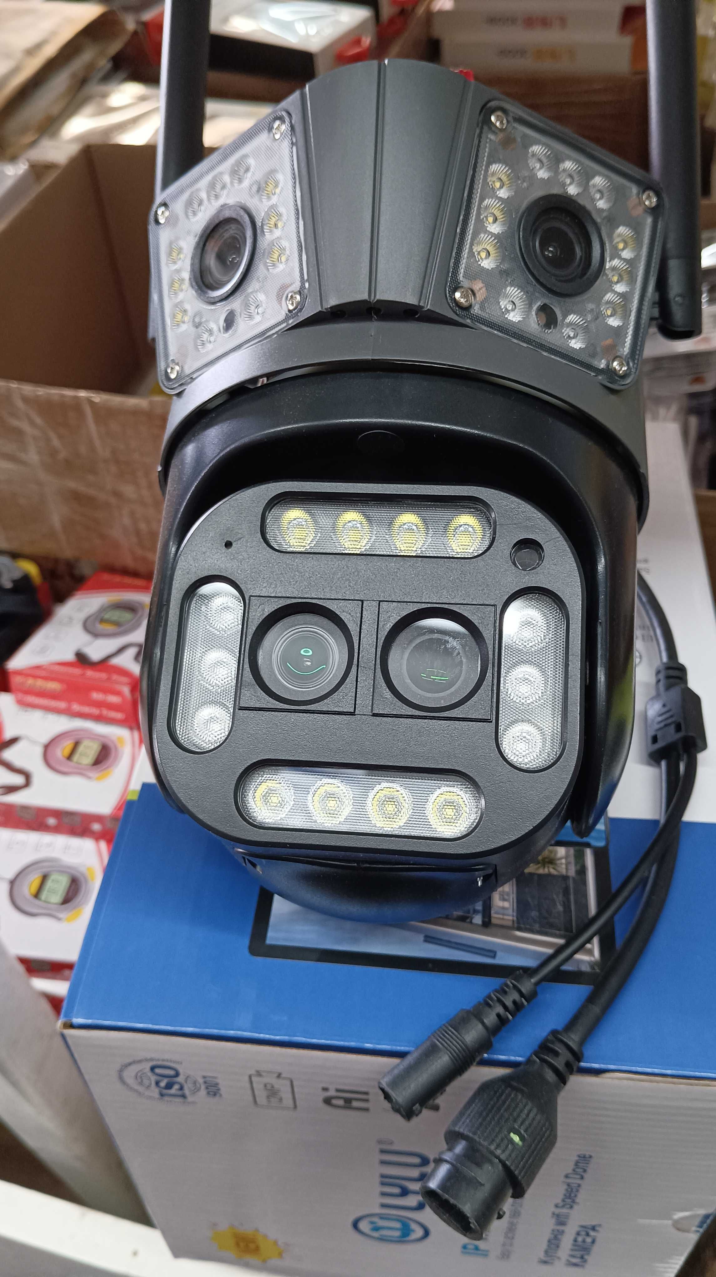 Тройна IP камера с двойна леща 10 zoom WiFi iCSee безжична камера 12MP