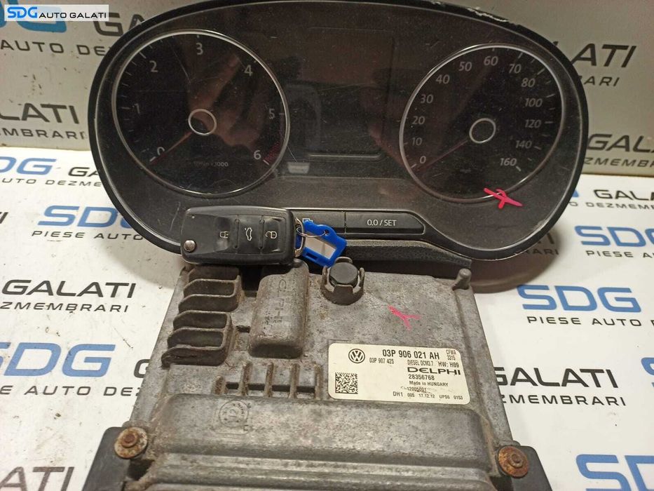 Kit Pornire ECU Calculator Motor Imobilizator Ceas Ceasuri Cluster Instrumente Bord Volkswagen Polo 6R 1.2 TDI CFW CFWA 2009 - 2017 Cod 03P906021AH 03P907425 [L0992]