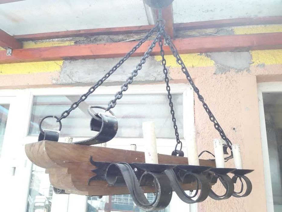 Candelabru terasa/filigorie din lemn si fier forjat cu opt brate