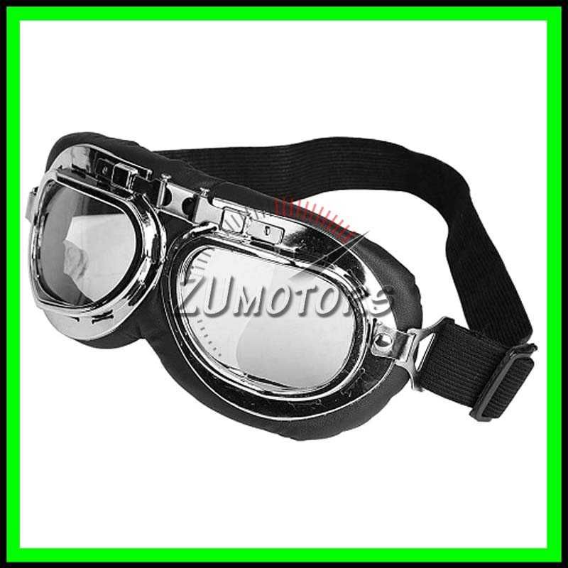 Casca moto Retro scuter Vespa Chopper Piele + Ochelari WW2 - Negru-GRI