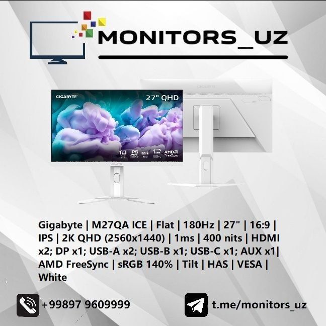 [NEW] Монитор Gigabyte M27QA IPS 2K 180Hz White