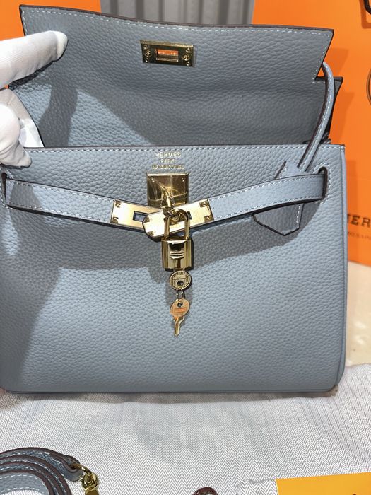 Geanta Hermes Kelly 28cm Blue/accesorii gold