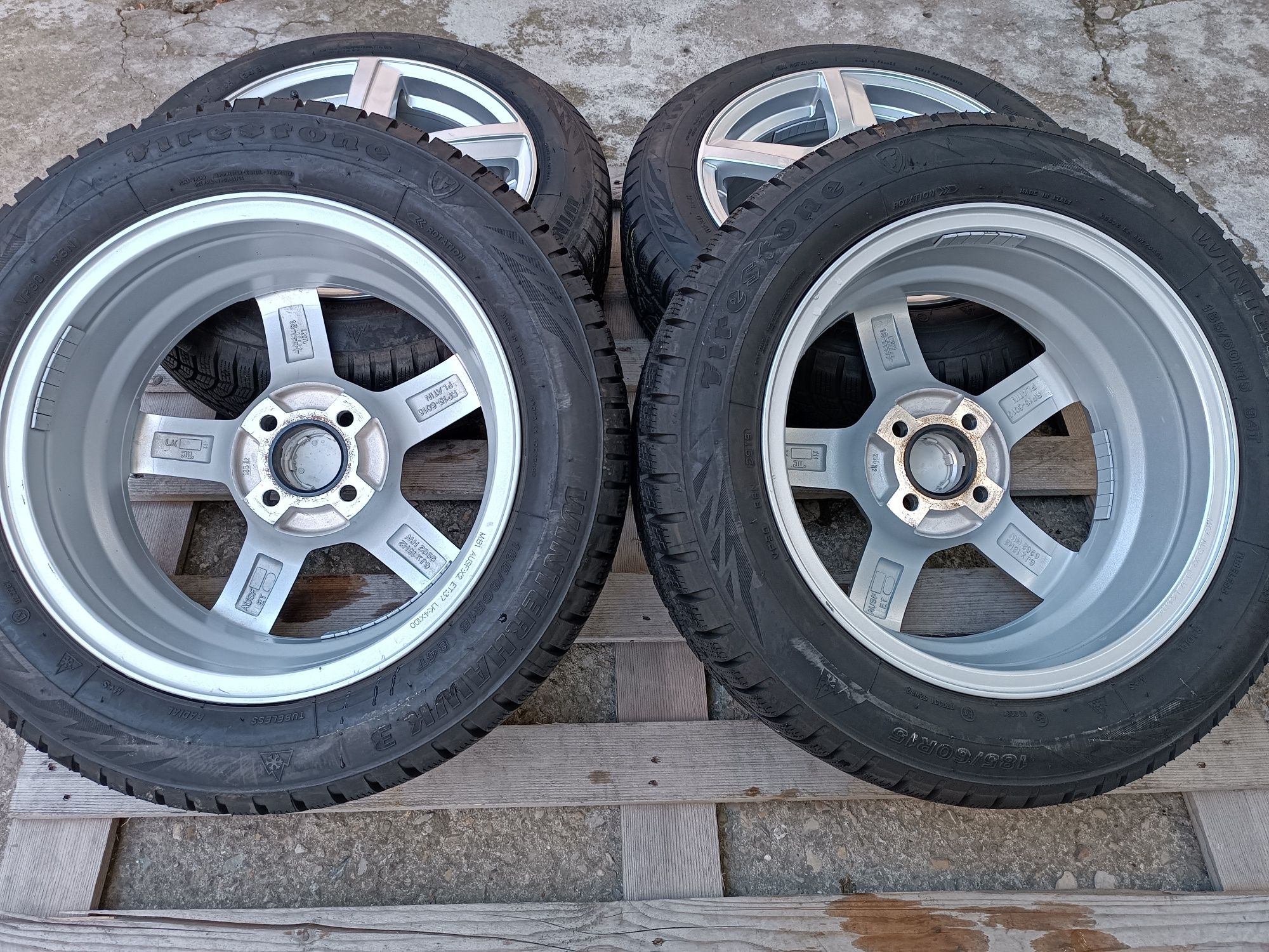 Лети джанти 15ки 4х100 Platin + зимни гуми Firestone