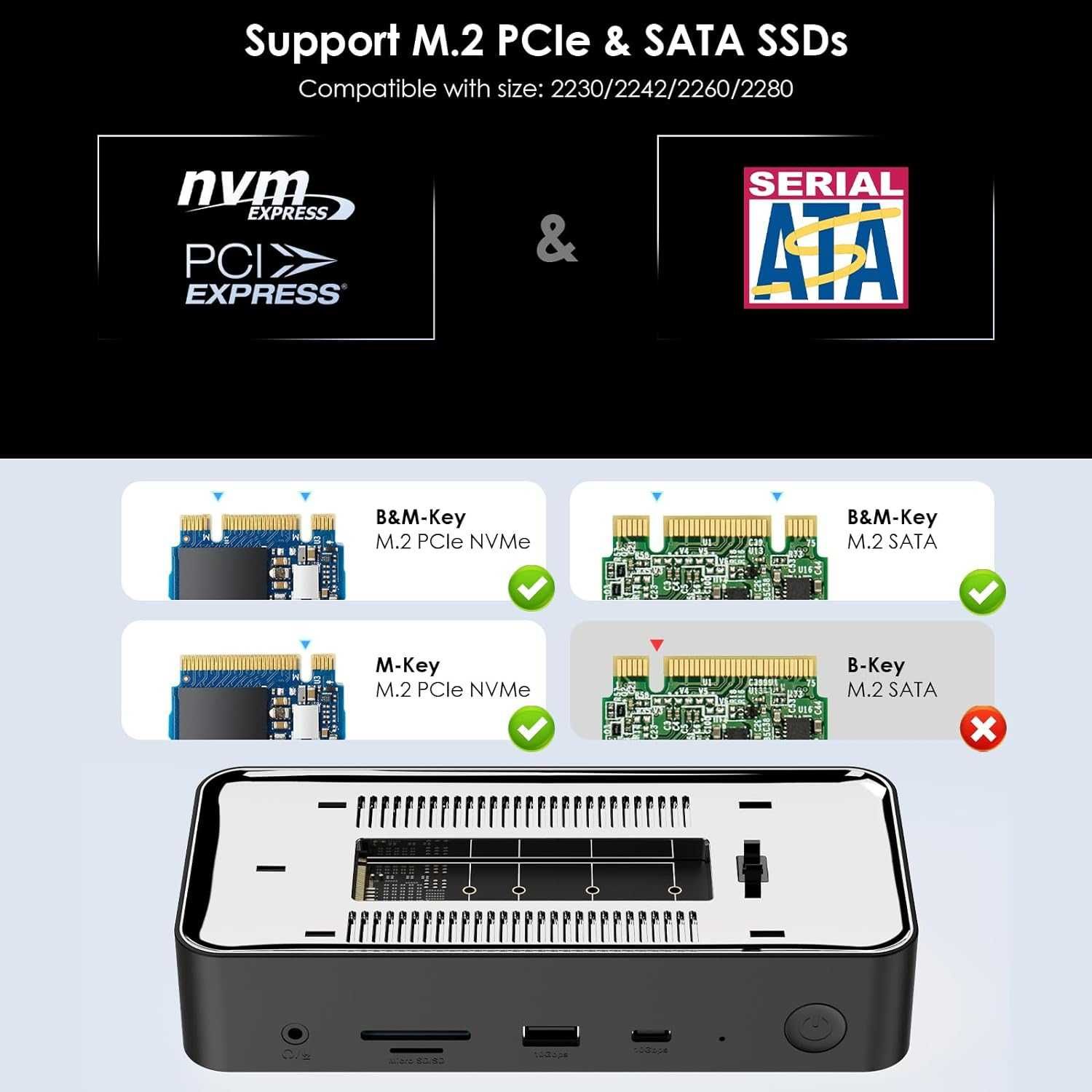 WAVLINK USB C докинг станция 3 монитора, 5Gbps M.2 PCIe/SATA SSD кутия
