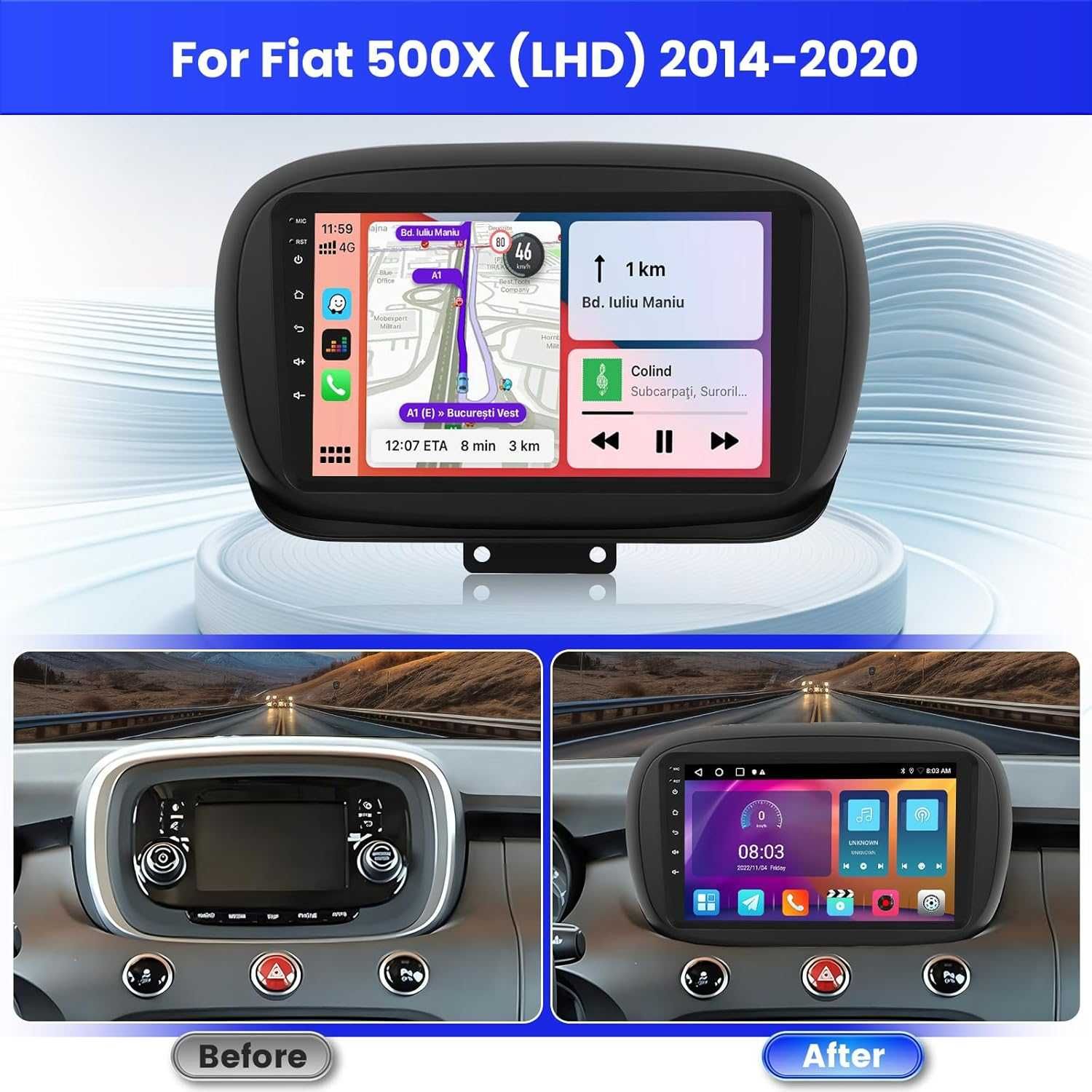 Мултимедия за FIAT 500X Андроид навигация Android 2DIN Двоен дин 500x