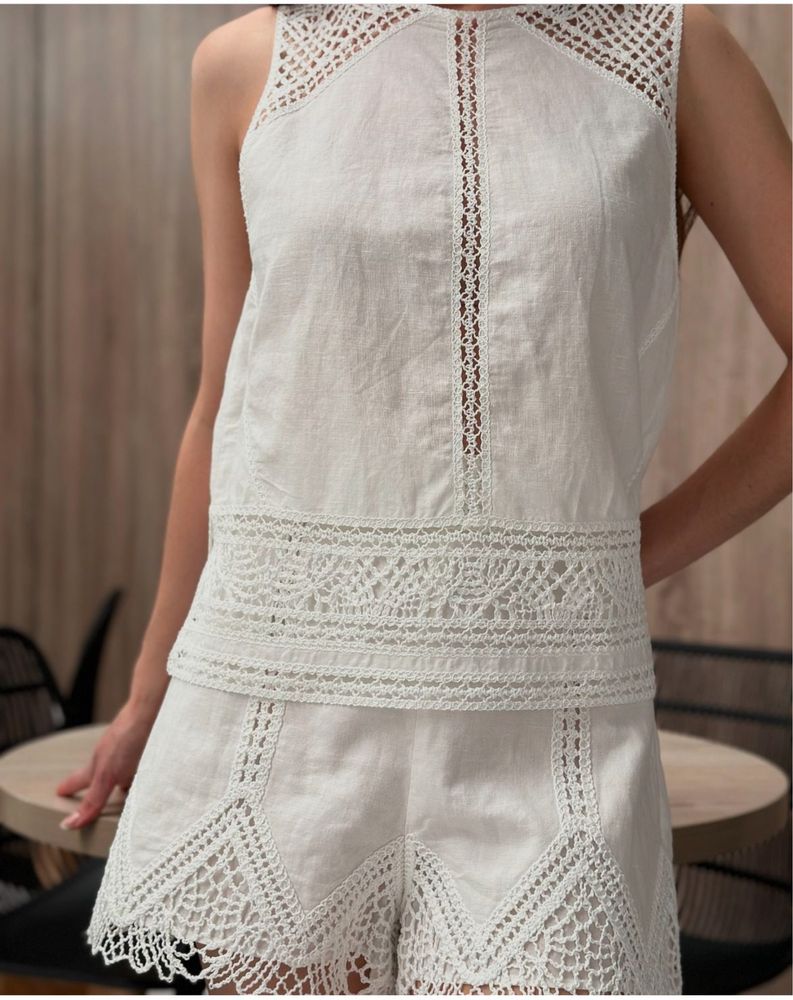 Costum set 2 piese in si bumbac broderie Zara alb