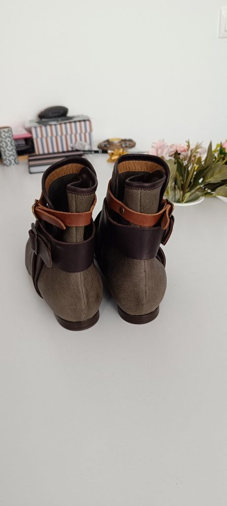 Botine de piele ghete cizme scurte Chloé mărime 38 verde deschis noi