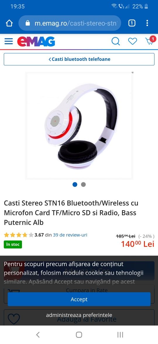 Oferta Casti Stereo STN16 Bluetooth/Wireless cu Microfon Card TF/Micro