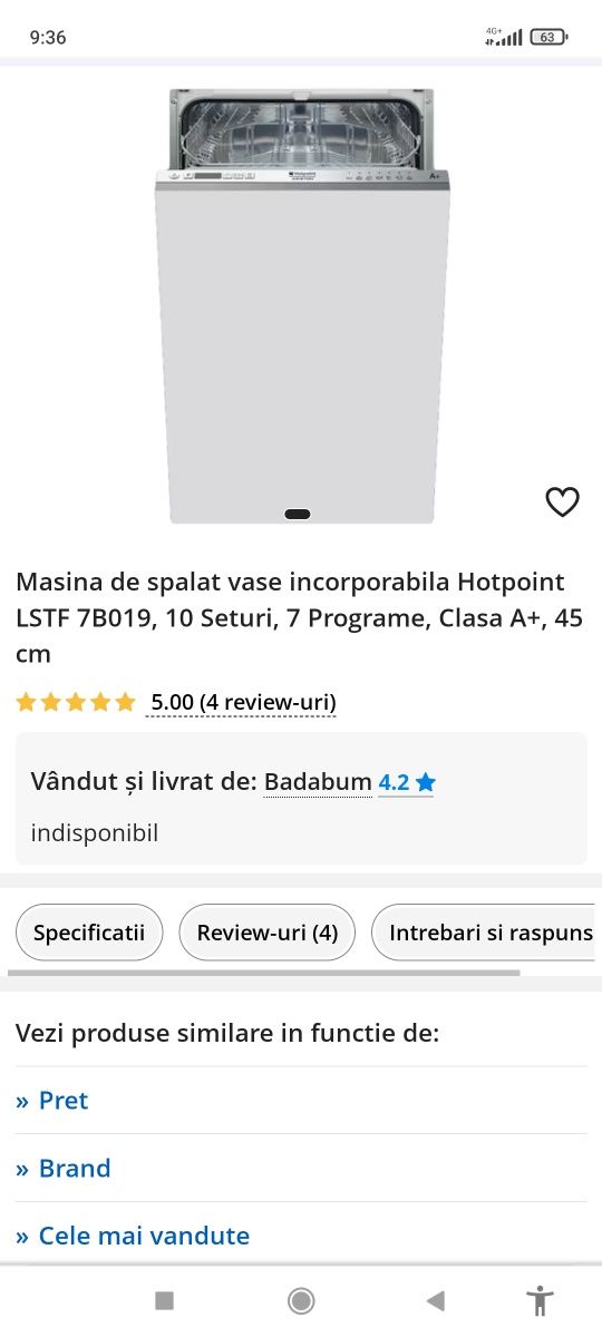 Vand masina de spalat vase Hotpoint Ariston,aproape donez