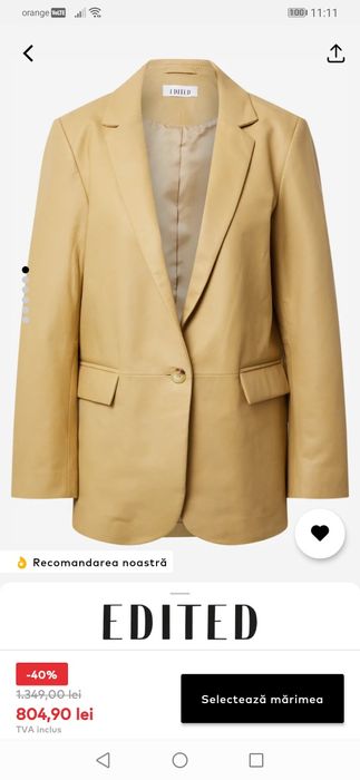 Sacou piele naturala Edited, nou cu eticheta