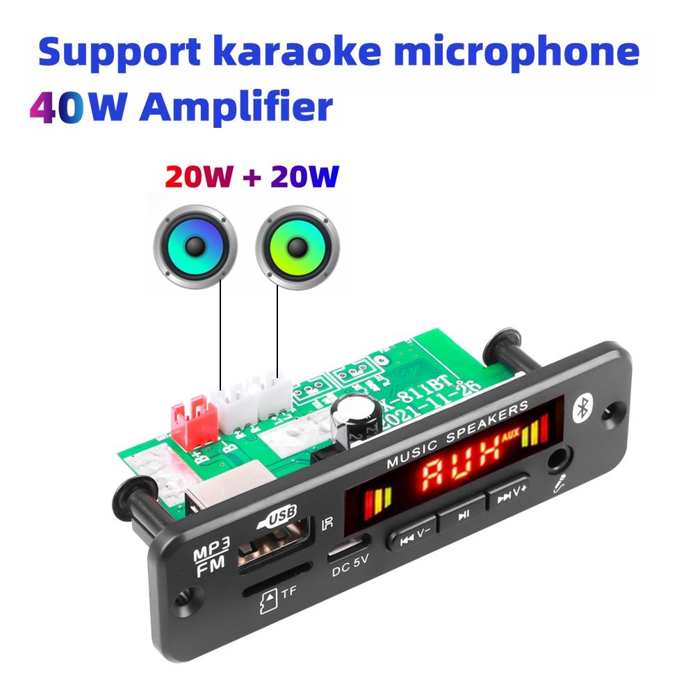 МП 3 плеър за вграждане 2х20 W, DC 5V/18V , BT 5.0, 3.5 вх. Микрофон