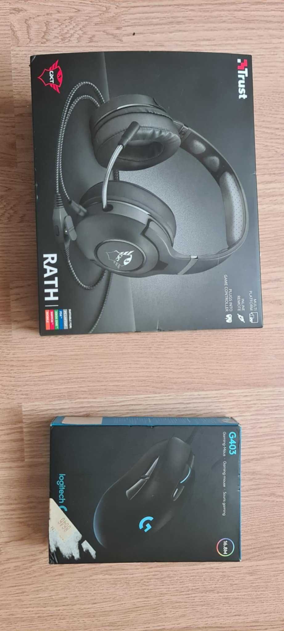 Gaming maus logitech si casti trust