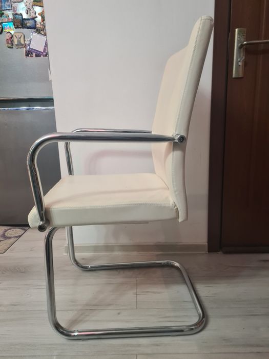 Scaune de bucatarie consola vidaXL, 4 buc., alb, piele ecologica