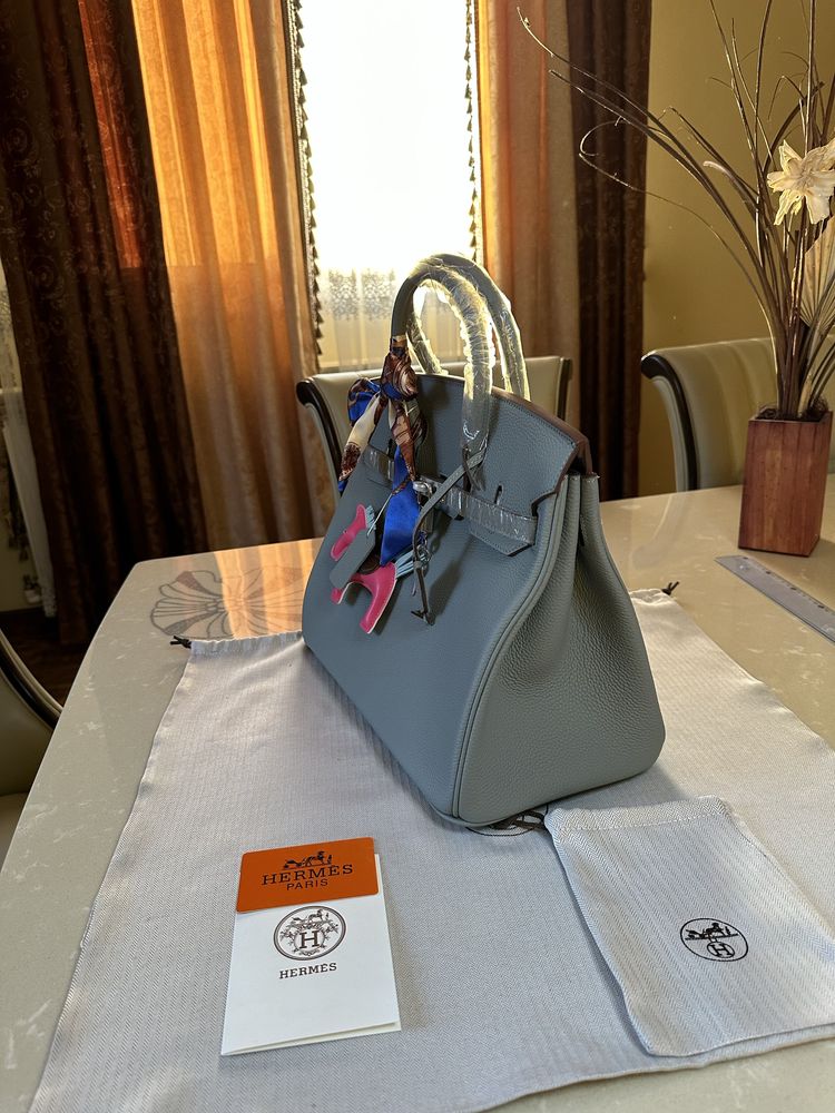 Geanta Hermes Birkin 35cm Baby Blue Piele naturala/Accesorii Silver