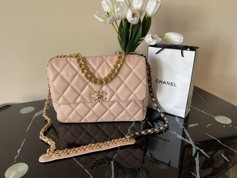 Дамска чанта Chanel 19 Large Flap Bag пудра