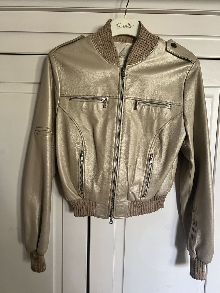 Vand geaca piele aurie , model bomber, potrivita S/M