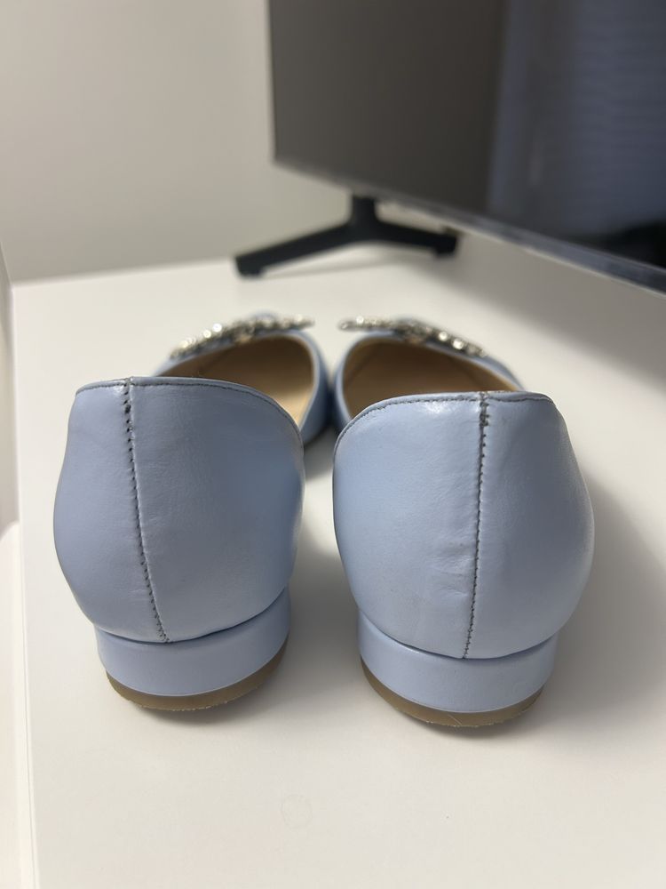 Pantofi cu toc mic albastru deschis/ baby blue