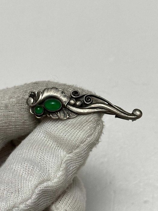 BROSA ARGINT 830 + Green Agate - Georg Jensen - Denmark - 1904 -1908 !