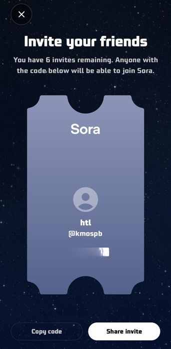 Приглашение invite code sora 2