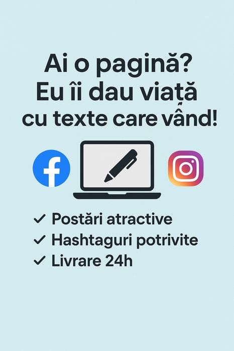 Texte și postări pentru pagini Facebook / Insta – rapid & ieftin