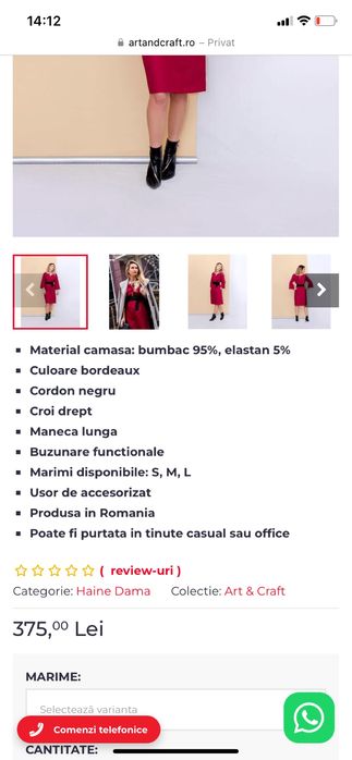 Rochie peste genunchi cordon in talie marimea M