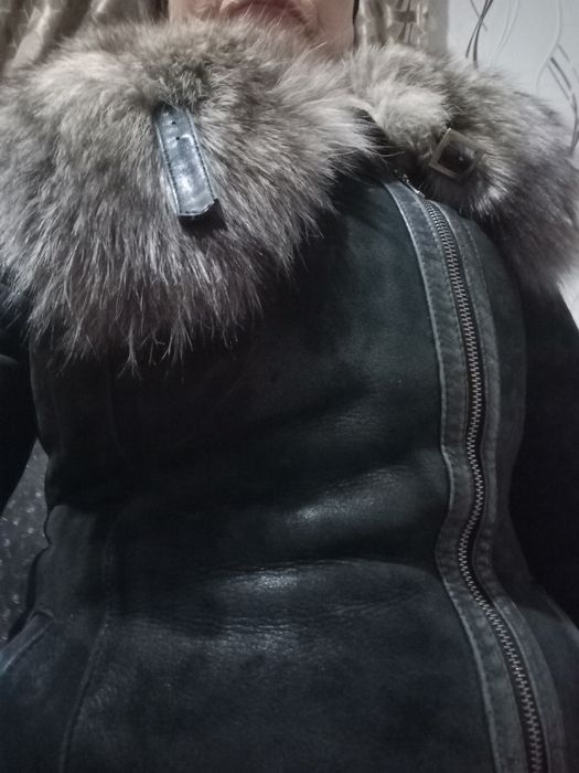 Дублёнка черная кожа воротник песец