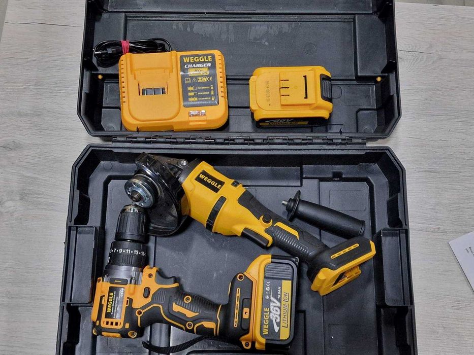 НОВИ Безчетков винтоверт и ъглошлайф + батерии / зарядно / аксесоари