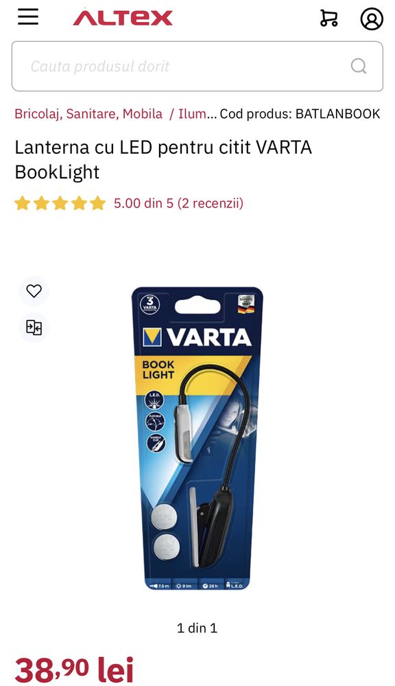 Lanterna led citit varta flexibil carti booklight baterie