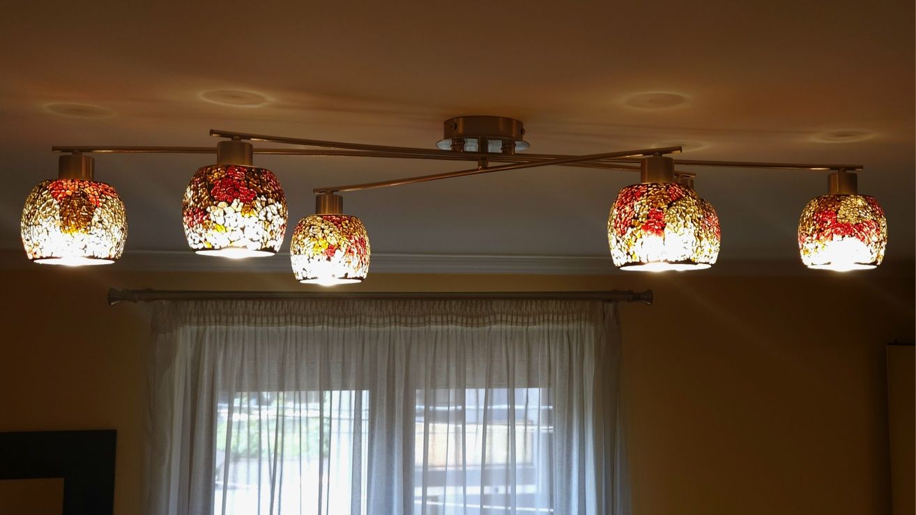 Set Gold Antique |  Lustra 6 brate + 2 Aplice, sticla mozaicata Manual