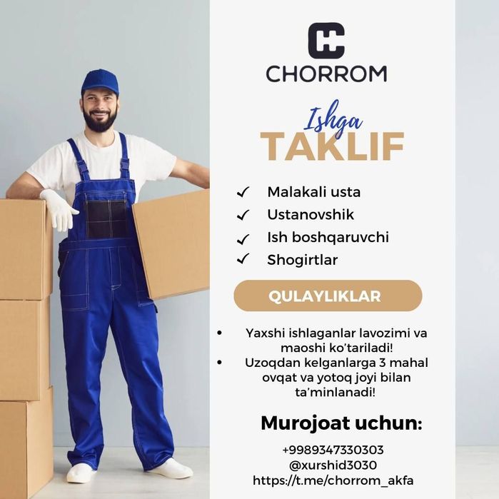 Akfa ornatishni biladigan ustanofchik  ustalar kerak