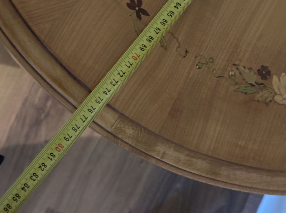 Masa cafea intarsii lemn masiv 77x64cm superba antica biedermeier