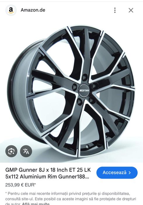 Jante GMP Gunner DiamondCut dedicate gama VAG 5X112, ET 25  R18