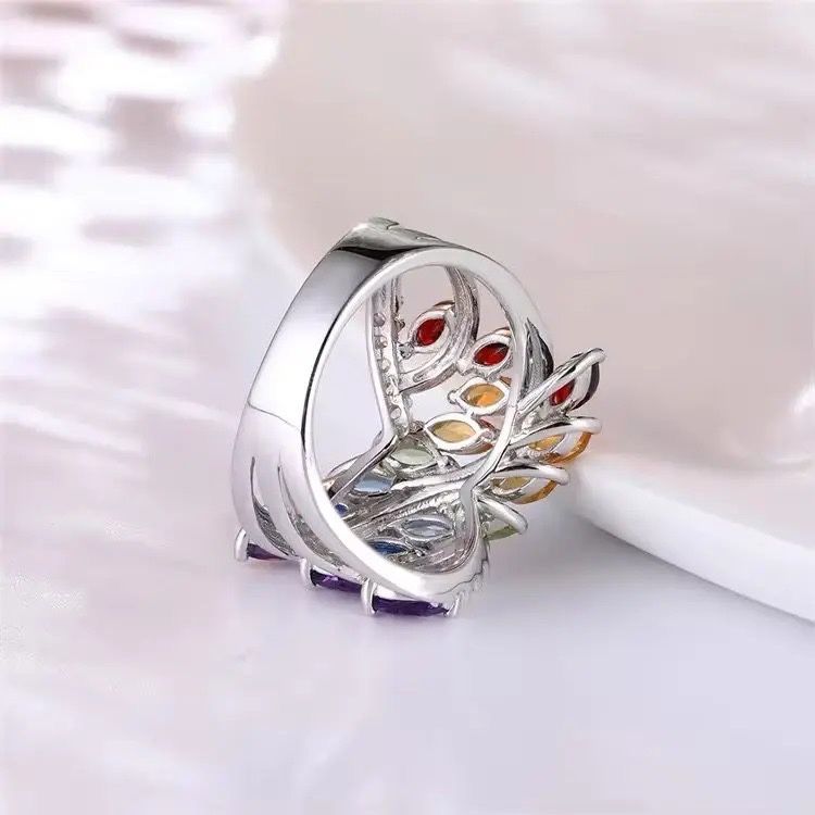 Inel Luxury 2.8ct Pietre Pretioase Naturale Rainbow si Safir Alb