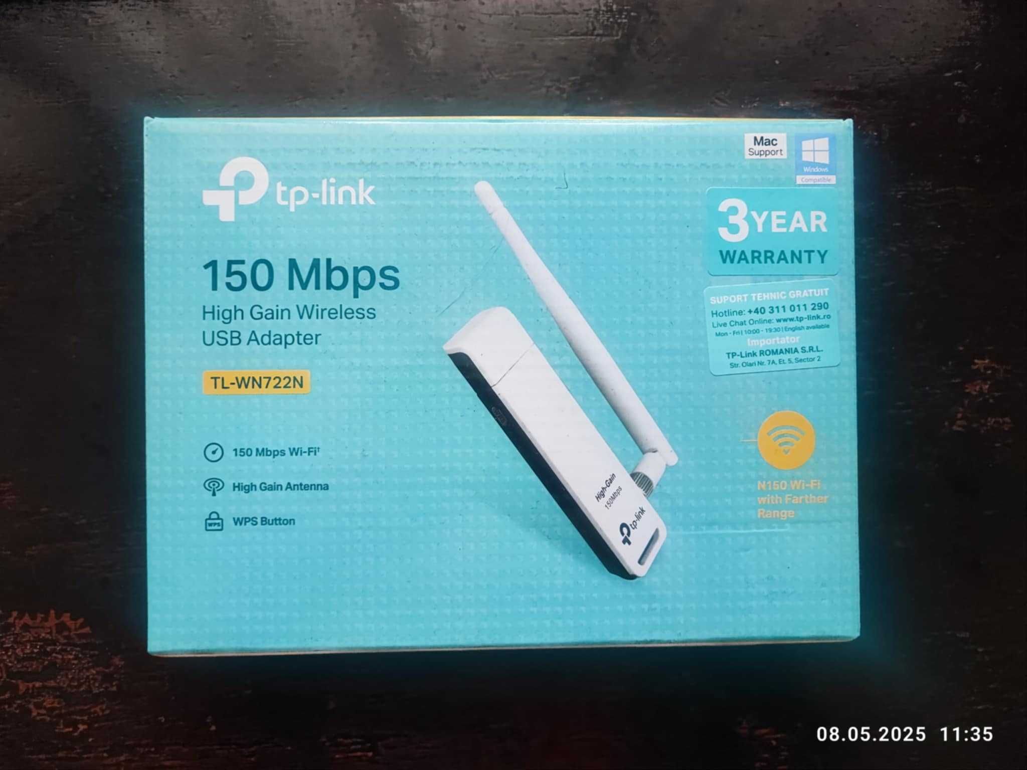 Безжичен USB адаптер с голямо усилване 150 Mbps