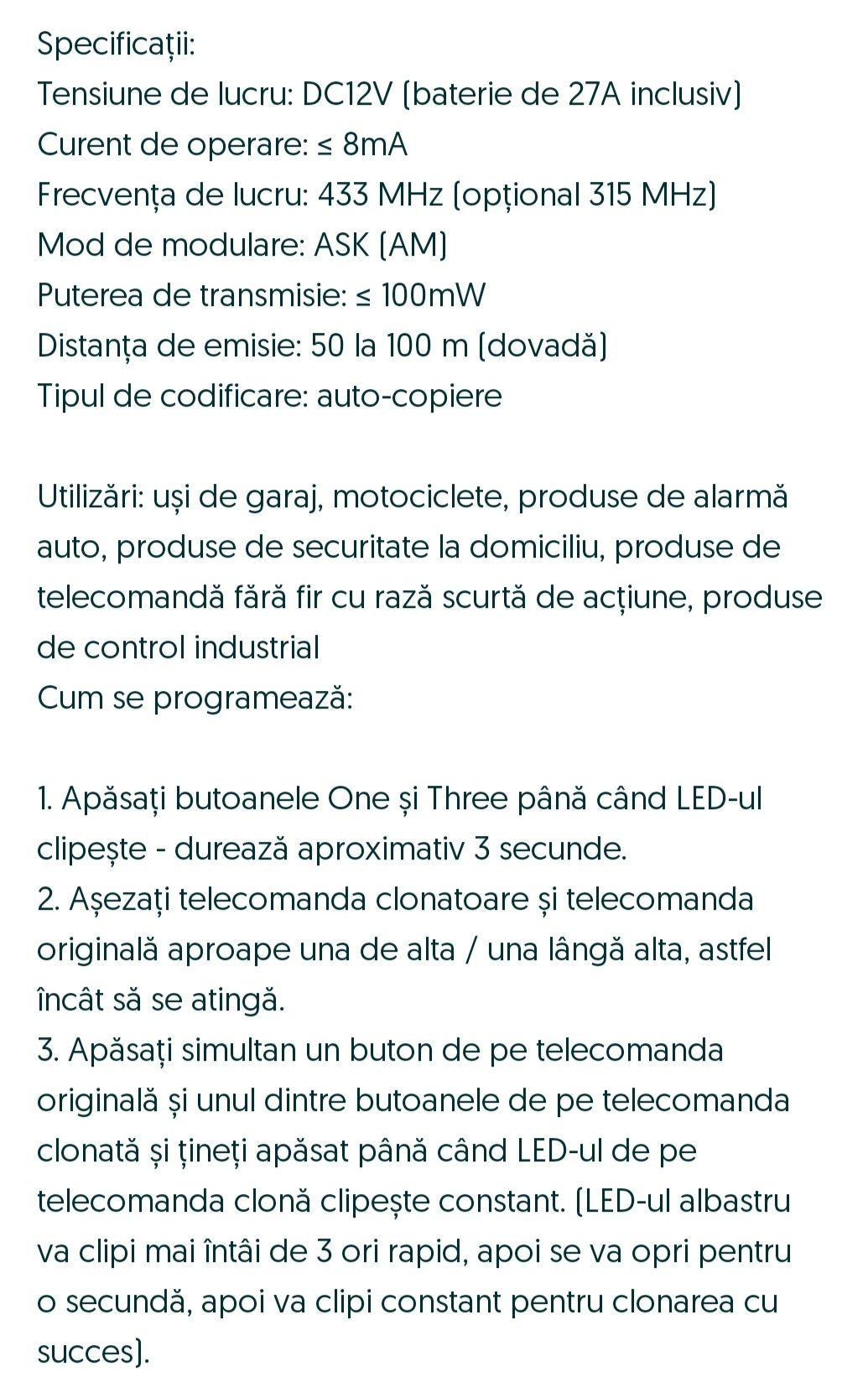 Telecomandă universală pentru barieră,ușa de garaj și poartă electrică