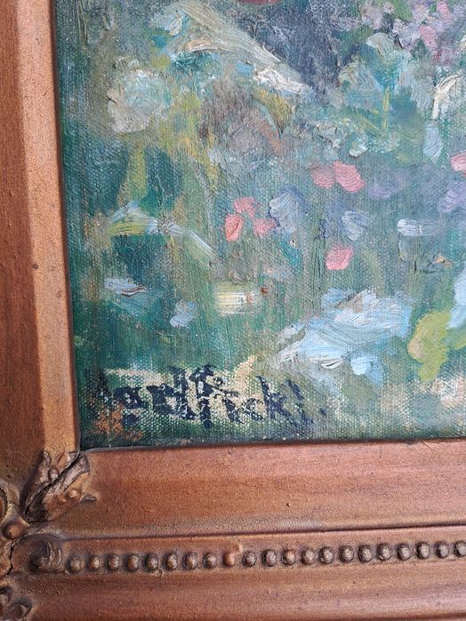tablou vechi pictura pe panza 89/77 cm semnat
