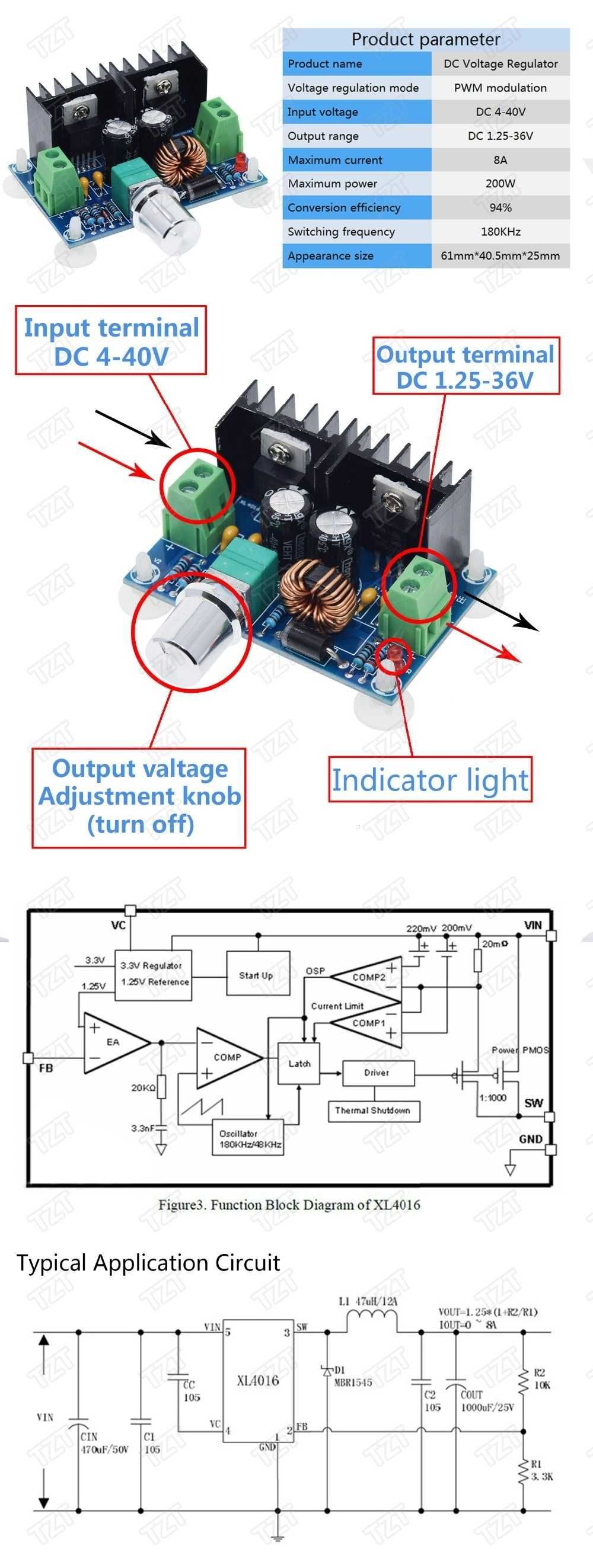 Sursă de alimentare Reglabil 4-40V la 1.25-36V