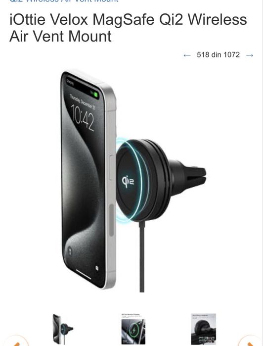 Suport auto magsafe iOttie Velox Mini Qi2