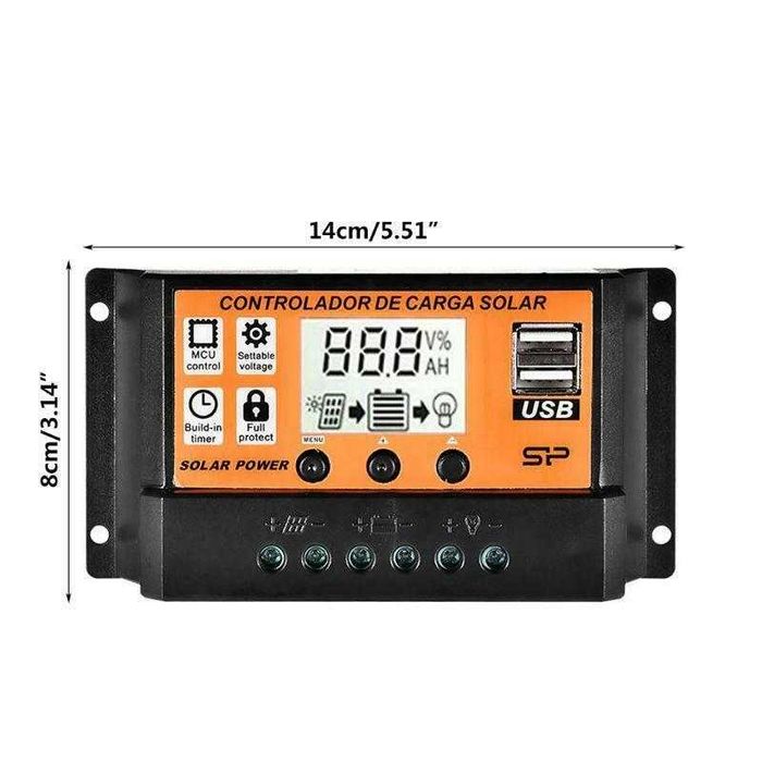 Controler 30A 100A 200A de incarcare panou solar LCD, USB. Nou!