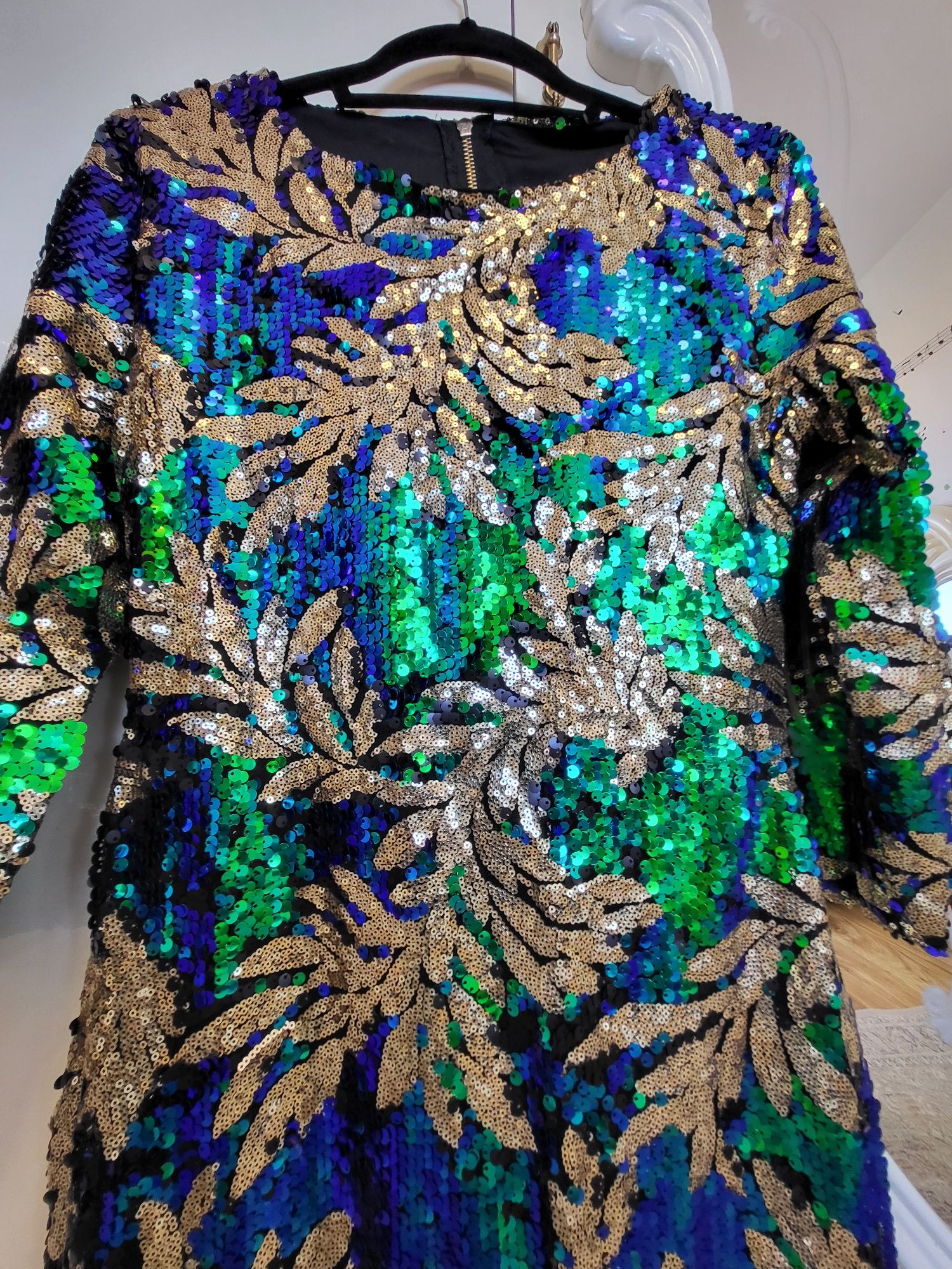 Rochie de seara verde paiete multicolore