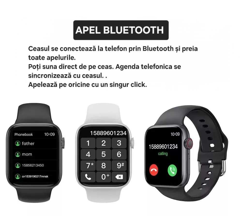 Smartwatch tip Apple Watch. Apeluri/notificari pe ceas. Full touch.Alb