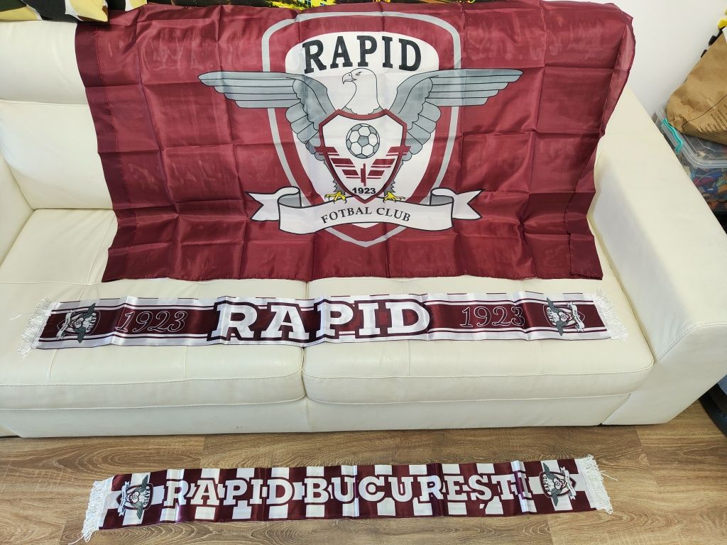 Pachet FC Rapid București 1923 Steag Rapid + Eșarfă FC Rapid
