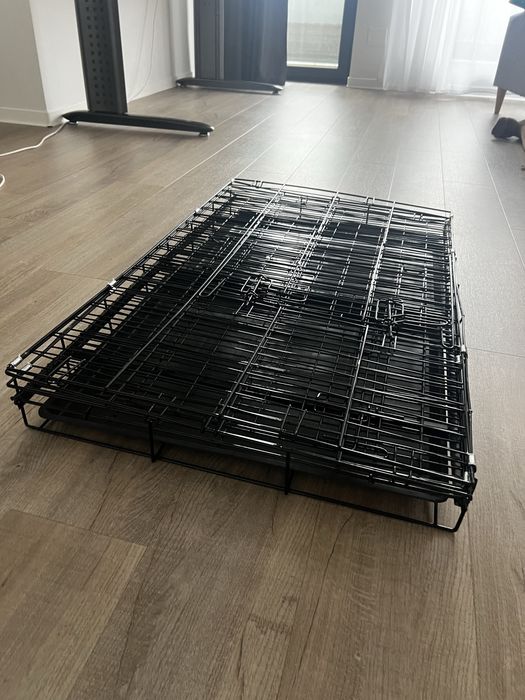 Cusca pentru animale, 2 usi, pliabila din metal, XL, negru 100x70x60 c