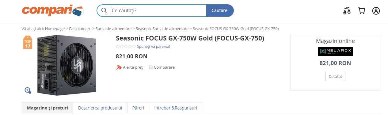 Sursa  Gaming  Seasonic 750W, FOCUS GX Series, 80 PLUS Gold, Modulara