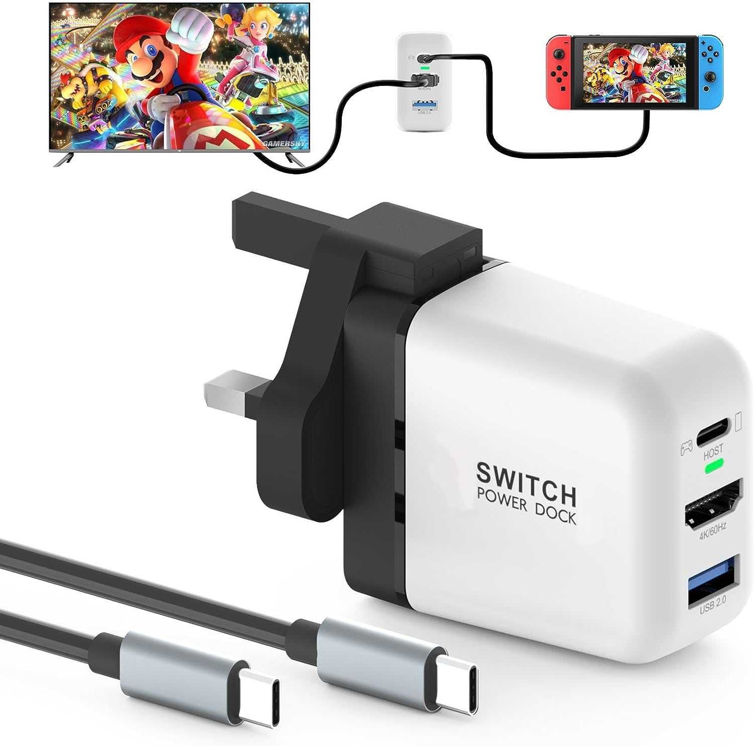 Зарядно устройство за Switch OLED GaN PD36W 3 порта USB C+USB A+4K/HD